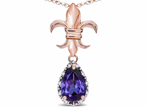 Star K Pear Shape 8x6mm Genuine Iolite Fleur De Lis Pendant Necklace 10k Rose Gold 313042AP