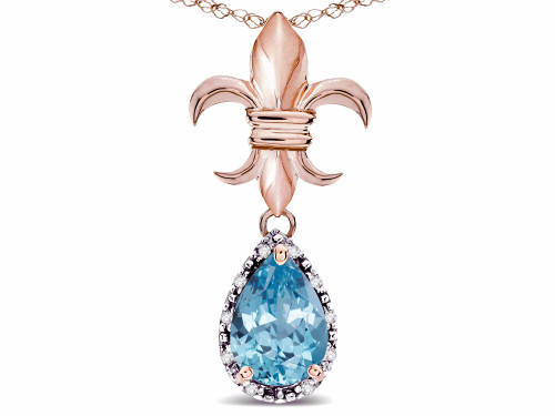 Star K Pear Shape 8x6mm Simulated Aquamarine Fleur De Lis Pendant Necklace 14k Rose Gold 312995P