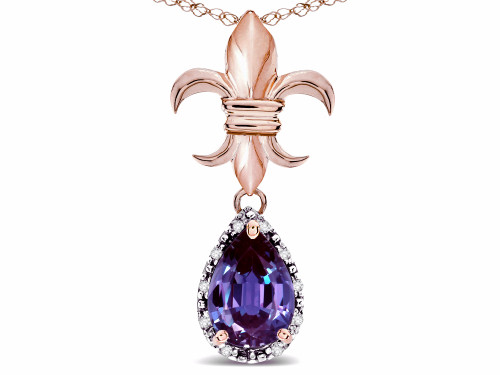 Star K Pear Shape 8x6mm Simulated Alexandrite Fleur De Lis Pendant Necklace 14k Rose Gold 312994P