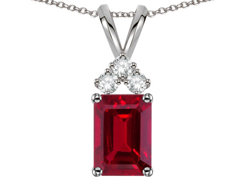 Star K Classic Emerald Octagon Cut 8x6mm Created Ruby Rabbit Ear Pendant Necklace - 313460B