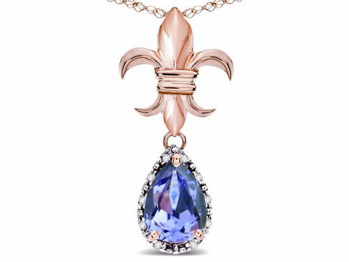 Star K Pear Shape 8x6mm Genuine Tanzanite Fleur De Lis Pendant Necklace 14k Rose Gold 312989P