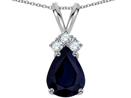Star K Classic Pear Shape 8x6mm Genuine Dark Sapphire Rabbit Ear Pendant Necklace - 312289W