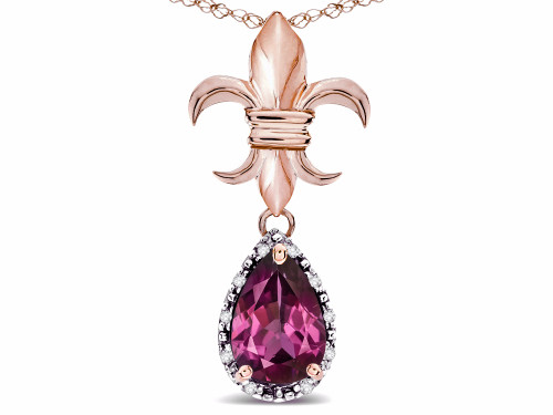 Star K Pear Shape 8x6mm Genuine Rhodolite Fleur De Lis Pendant Necklace 14k Rose Gold 312990P