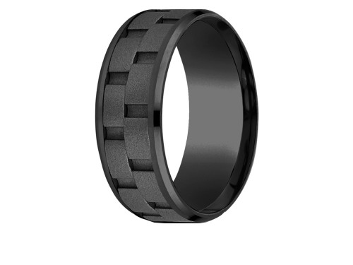 Finejewelers Black Titanium 8mm Comfort Fit with Black Cobalt Link Pattern Center Wedding Band / Ring TICF68943BK - TICF68943BKK65