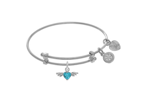 Brass White Finish Light Purple Heart Cubic Zirconia and Angel Wings Charm On White Angelica Collection Twe En Bang (Sma WTGEL9121AU