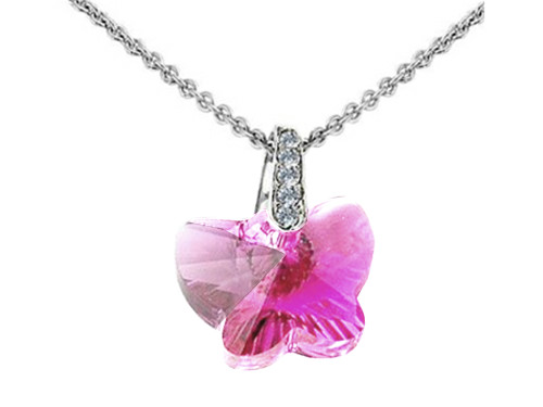 Finejewelers Sterling Silver Pink Color Crystal Butterfly Pendant Necklace made with Swarovski Elements SF1030T