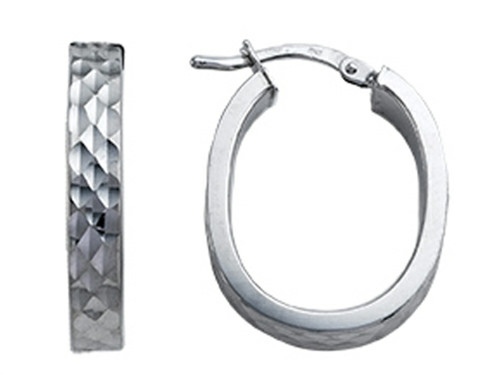 Stellar White Rhodium Bright Cut Oval Earrings in Rhodium Plated Silver SE1077BE