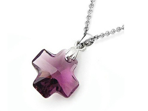 Finejewelers Sterling Silver Purple Color Crystal Cross Pendant Necklace Swarovski Elements 18 Chain SF1032T