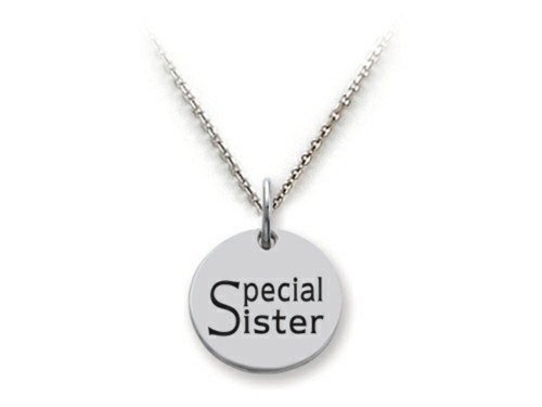 Stellar White Sterling Silver Special Sister Disc Pendant Necklace Chain Included SS5181T
