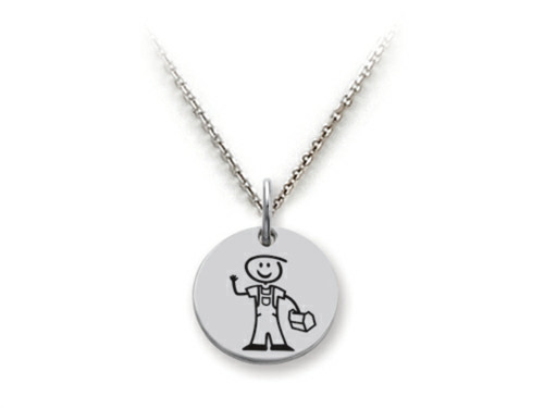 Family Values Sterling Silver Blue Collar Dad Disc Pendant Necklace Chain Included SS5005T