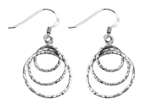 Stellar White Rhodium Bright Cut Circles Shepherd Hook Earrings in Rhodium Plated Silver SE1655BE