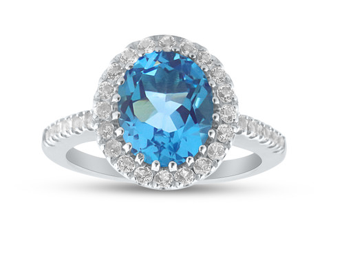 Finejewelers Sterling Silver 3.90 cttw 8x10mm Oval Swiss Blue Topaz and White Topaz side stones Halo Ring - R11186MUL10T8
