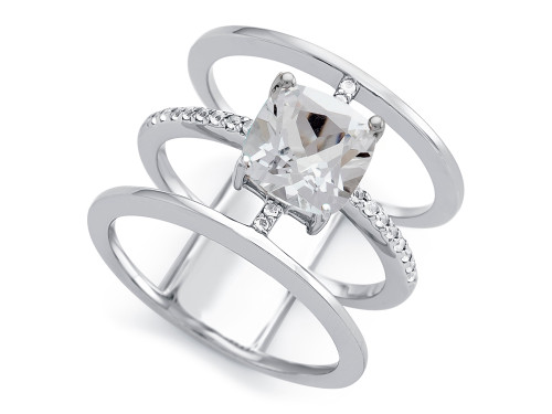 Finejewelers Sterling Silver 3 Triple Band Ring with 7mm White Topaz Cushion-Cut - R10488WTT7