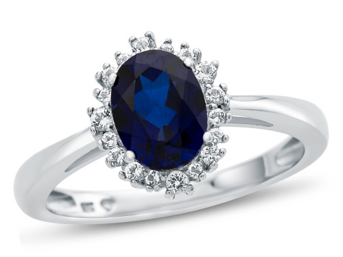 Finejewelers 10k White Gold 8x6mm Oval Created Blue Sapphire with White Topaz accent stones Halo Ring - R10563SPMUL310KWAF45