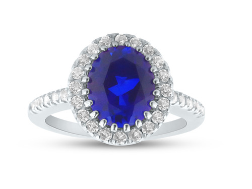 Finejewelers Sterling Silver 5.70 cttw 8x10mm Oval Created Blue Sapphire and White Topaz accent stones Halo Ring - R11186MUL7T8