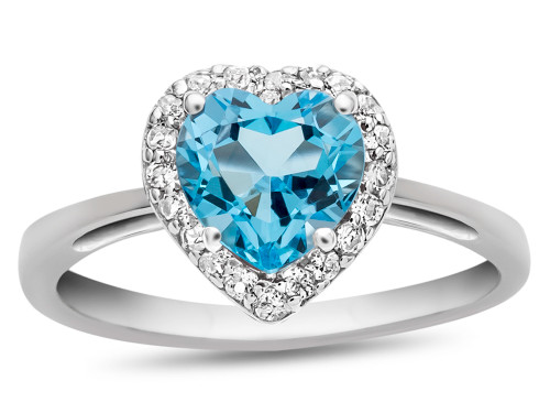 Finejewelers 10k White Gold 6mm Heart Shaped Swiss Blue Topaz with White Topaz accent stones Halo Ring