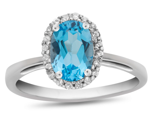 Finejewelers 10k White Gold 7x5mm Oval Swiss Blue Topaz with White Topaz accent stones Halo Ring - R1079412AF6