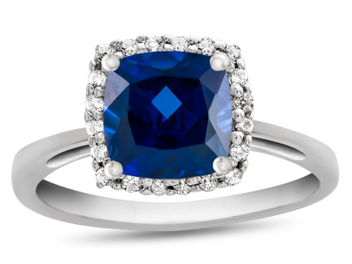 Finejewelers 10k White Gold 6mm Cushion-Cut Created Blue Sapphire with White Topaz accent stones Halo Ring - R1079105AF6