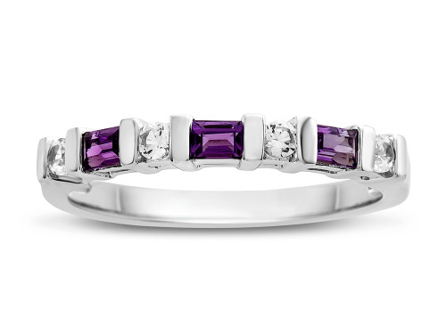 Finejewelers 3x2mm Baguette Amethyst and Created White Sapphire Stackable Band Ring