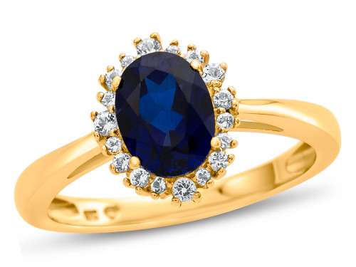 Finejewelers 10k Yellow Gold 8x6mm Oval Created Blue Sapphire with White Topaz accent stones Halo Ring - R10563SPMUL310KYW75