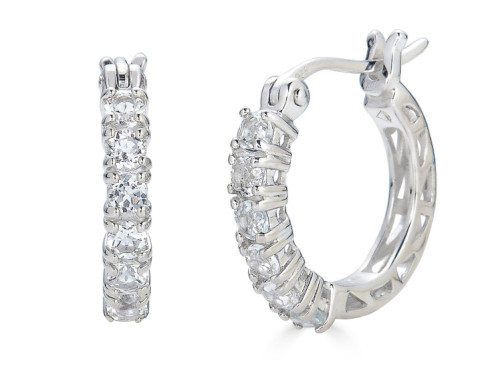 Finejewelers Sterling Silver Created White Sapphire Small Hoop Earrings