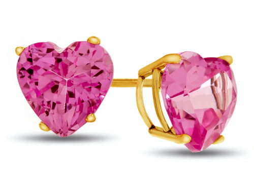 Finejewelers 7x7mm Heart Shaped Created Pink Sapphire Post-With-Friction-Back Stud Earrings in 10 kt Yellow Gold