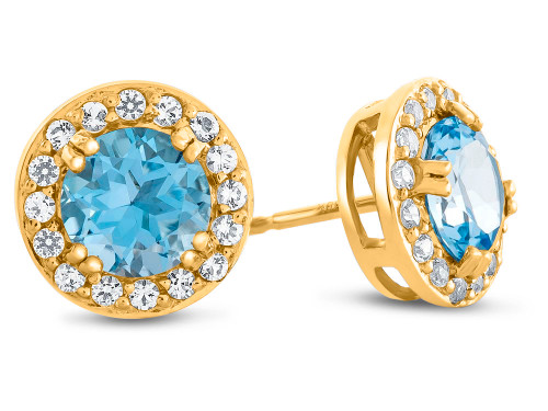 Finejewelers 10k Yellow Gold 6mm Round Swiss Blue Topaz with White Topaz accent stones Halo Earrings