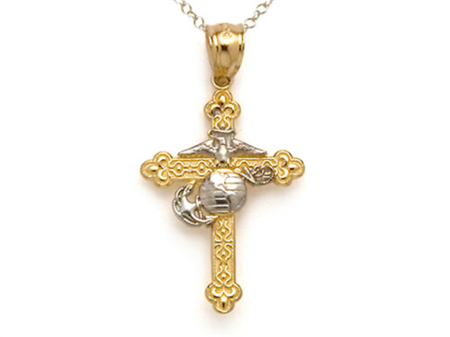 Finejewelers 14k Two Tone Gold Small Fancy Marine Cross Pendant Necklace Chain Included