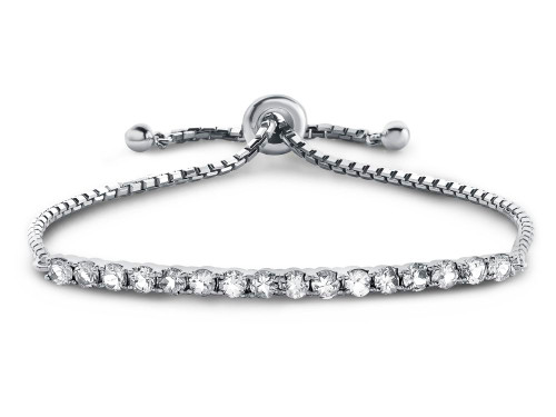 Finejewelers Sterling Silver Slider Chain Adjustable Bracelet with 16 Round White Topaz Stones