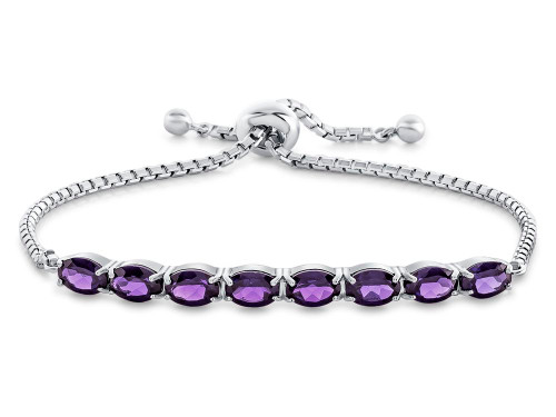 Finejewelers Sterling Silver Slider Chain Adjustable Bracelet with 8 Oval Amethyst Stones