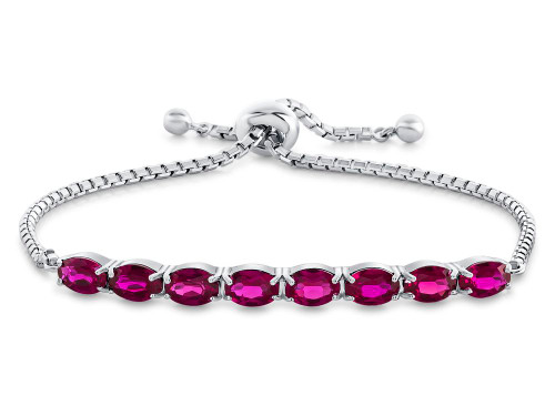 FJC Finejewelers Sterling Silver Slider Chain Adjustable Bracelet with 8 Oval Created Ruby Stones B4372CRRT