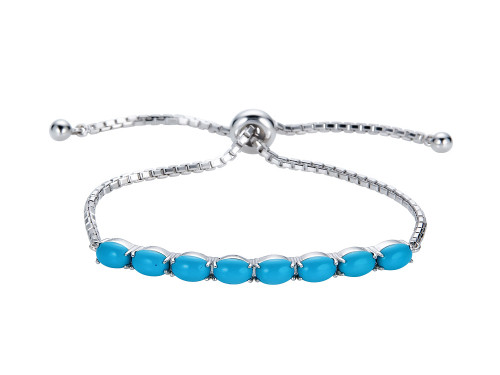 Finejewelers Sterling Silver Slider Chain Adjustable Bracelet with 8 Oval Compressed Turquoise Stones