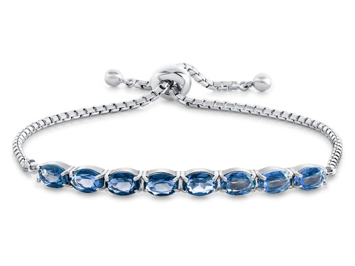 FJC Finejewelers Sterling Silver Slider Chain Adjustable Bracelet with 8 Oval Simulated Aquamarine Stones B4372SIMAQT