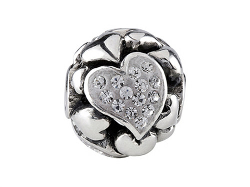 SilveRado Bling Focal-Love Hearts White Bead / Charm