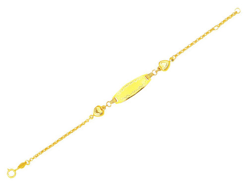 Finejewelers 14k Yellow Gold Shiny Round Cable Link with 2 Station Puffed Heart ID Bracelet