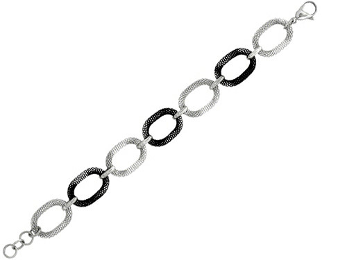 Finejewelers Stainless Steel 7.5 Rhodium and Black Finish Ladies Bracelet