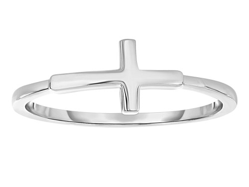 Finejewelers Sterling Silver Rhodium Finish Shiny Small Sideways Cross Ring 460565 - 460565T7