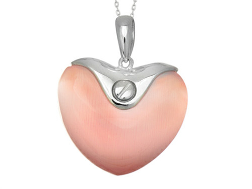 Finejewelers Sterling Silver Pink Heart Simulated Cats Eye Ladies Pendant Necklace 460465T