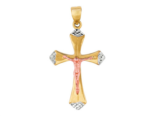 Finejewelers 14K Yellow Gold Cross Pendant Necklace Small Rose Gold Figurine and White Gold Tip