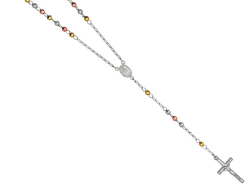 Finejewelers 26 inches Silver Tri-Color 5MM Rosary Bead Necklace 460051T