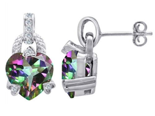 Star K Heart Shape Rainbow Mystic Quartz Designer Hanging Drop Earrings in Sterling Silver
