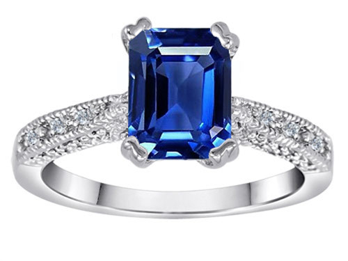 Star K Solitaire Ring with Emerald Cut Created Sapphire