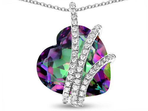 Star K Heart Shape 15mm Mystic Quartz Floating Heart Pendant Necklace in Sterling Silver