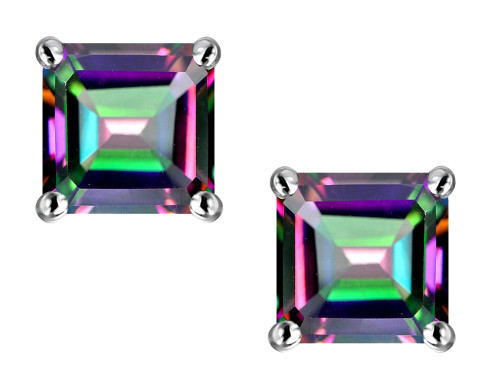 Star K Square 7mm Rainbow Mystic Quartz Earrings Studs in Sterling Silver