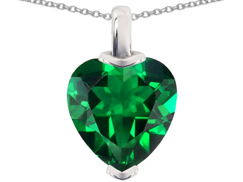 Star K 10mm Heart Shape Simulated Emerald Pendant Necklace in Sterling Silver