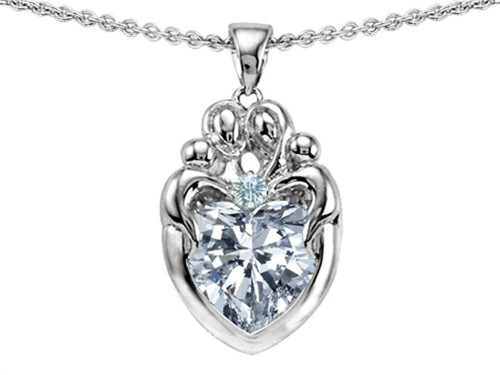 Star K Loving Mother Twins Family Pendant Necklace with 8mm Heart Shape Genuine White Topaz in Sterling Silver