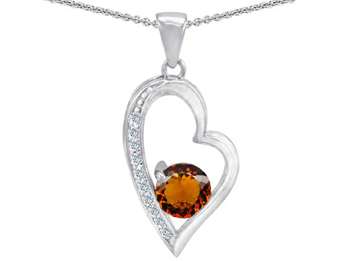 Star K Round Simulated Garent Heart Pendant Necklace in Sterling Silver