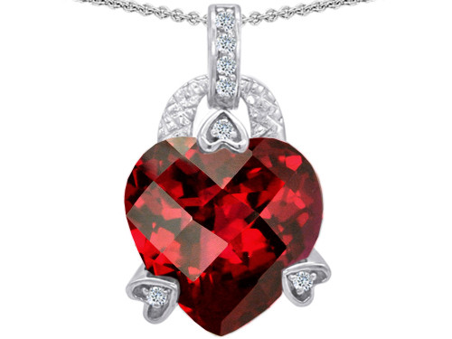 Star K Large Heart Shape 13mm Simulated Garnet Designer Pendant Necklace in Sterling Silver