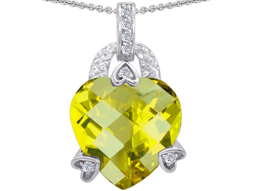 Star K Large Heart Shape 13mm Simulated Citrine Designer Pendant Necklace in Sterling Silver