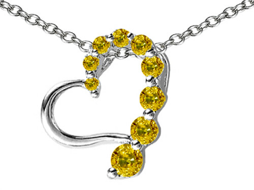 Star K Journey of Love Heart Pendant Necklace with Round Simulated Imperial Yellow Topaz in Sterling Silver
